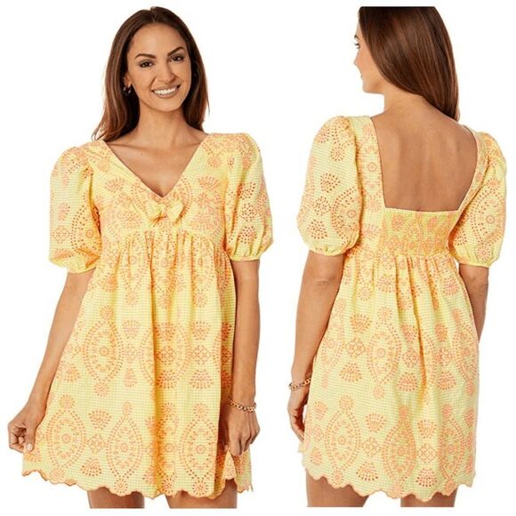 💛 NWT LILLY PULITZER Sarafina Eyelet Babydoll Cotton Dress SIZE 14 MSRP $258 - Picture 16 of 16